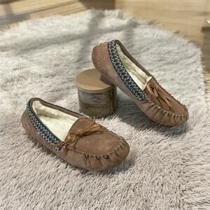 MUKLUKS "Jane" Brown Suede Leather W/Wool Lining Moccasins Women’s Size 8 Shoes